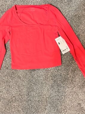 Athleta Long Sleeve Scoop Neck Crop Top - Coral Pink